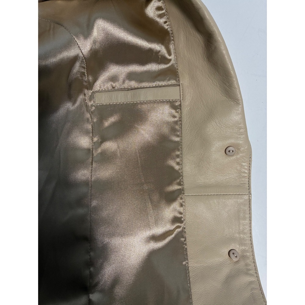 Pamela McCoy Cream Beige Genuine Leather Blazer Jacket Size L 3 Button Lined - Picture 13 of 14